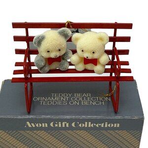 AVON Teddy Bears on Bench Vintage Christmas Ornament